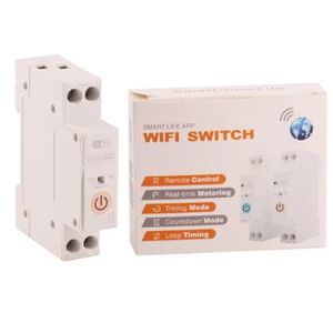 DPN 40 A Interrupteur Intelligent Compatible avec Alexa, Google Assistant, TUYA/Smart Life APP Contrôle à Distance, Rail Din Commutateur WiFi avec Mesure, Commande Vocale et Fonction de Temps