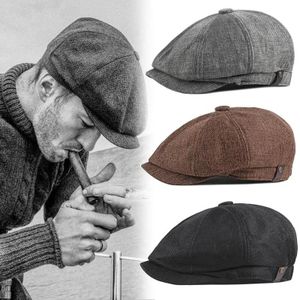 Casquette Vintage pour Homme, Chapeau Octogonal à Chevrons Britannique, Casquette à Bords Plat en Coton Respirant, Béret à Huit Lames Retro pour Printemps Été, Casquette Hip Hop Réglable
