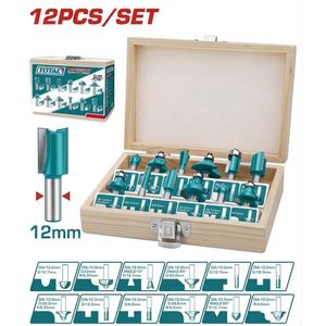 TOTAL Coffret De 12 Fraises Pour Défonceuse (TACSR2121) - Queue 12mm En Boîte En Bois