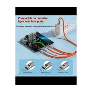 Câble De Charge Rapide De Type C, Micro USB, Compatible IPhone, Samsung, Huawei, Xiaomi, Chargeur De Téléphone, 120 W, 6A, 3 En 1