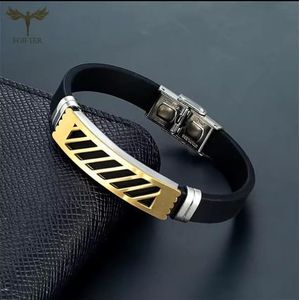 Bracelet Homme et femme noir bordé de doré En Acier Inoxydable Pendentif sans pendentif idéal cadeau de saint valentin, anniversaire,  mariage, baptêmes 