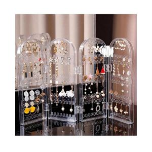 ShebSheb Présentoir organisateur de boucles d’oreilles, support de rangement pour bijoux, écran pliable à 4 panneaux avec 260 trous, porte-colliers multifonction pour coiffeuse, support à bijoux pour colliers, boucles d’oreilles, bracelets et bagues
