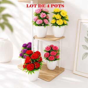 Lot de 4 pots de fleurs artificielles