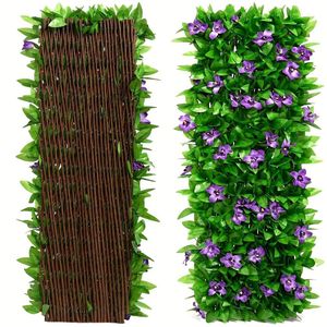 Panneau de clôture brise-vue rétractable en faux lierre et orchidées – Végétation réaliste et modulable avec orchidées blanches artificielles, haie artificielle durable en vinyle