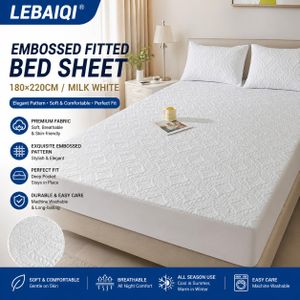 Parure de draps pour lit simple 180 x 220 cm, drap-housse matelassé imperméable en microfibre brossée unie - Blanc laiteux
