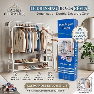 Étagère double pôle hanger TW-668 pour vêtements et chaussures 