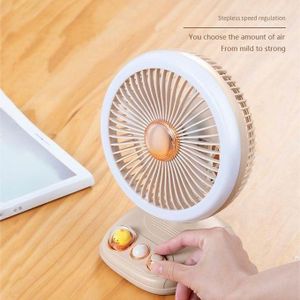Chic Ventilateur de bureau avec lumière LED, flux d'air silencieux à vitesse variable, fonctionne sur batterie rechargeable