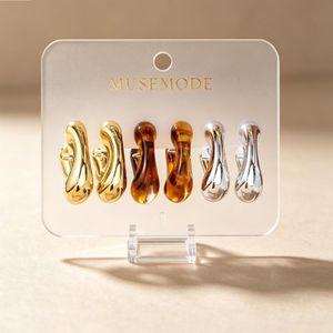 3 paires de boucles d'oreilles cerceau en résine marron classique en forme de C pour femmes - Multi