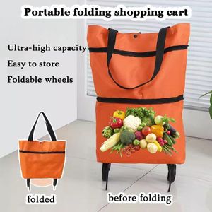 Sac de courses pliable à roulettes - Orange/Noir