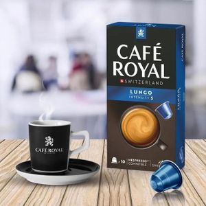 Café Royal Lungo Switzerland, 10 Capsules de café compatibles Nespresso, 100% Arabica, intensité 5/12. Fabriqué en Suisse