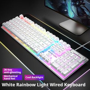 General Clavier filaire rétroéclairé GX30 Éclairage froid Design ergonomique Étanche et résistant à la poussière Utilisé pour le bureau et les jeux - Lumière arc-en-ciel blanche