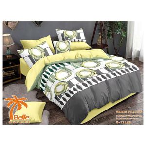 KIT DE Parure de lit 4 pièces taille 260x240cm motifs géométriques vert blanc marron, literie microfibre double face adulte 2 housses de couette + 2 taies 80*60cm HG