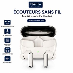 Article HEPU HP-640 – Écouteurs Bluetooth Sans Fil Hi-Fi avec Boîtier de Charge