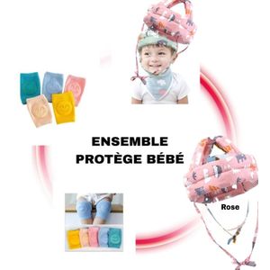 3in1 Ensemble de 2 lots de genouillères et 1 casque protège bébé , équipements pour protection genoux et tête de bébé contre les choc et les déchirures aux genoux, 