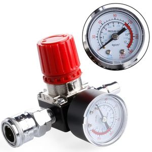 Valve de régulation de pression durable avec manomètre et bouton de réglage de précision, adaptée aux pistolets à peinture professionnels et aux outils pneumatiques.