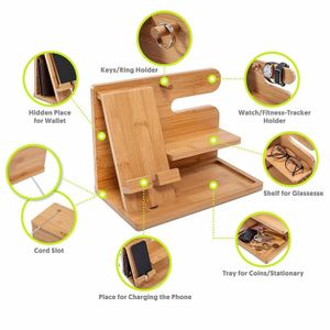 Panacea Support mobile en bois BLANC pour téléphone portable, porte-monnaie, clés, lunettes, bijoux et montre