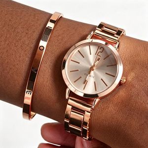 VEOUNDK Ensemble Montre Femme Or Rose Quartz Minimaliste et Bracelet Assorti, Lot 2 Pièces Luxe