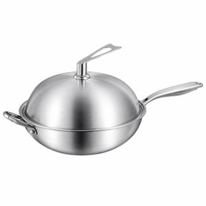 Wok en Acier Inoxydable 316 avec Couvercle – Sauteuse Multicouche, Grande Capacité, Double Poignée, Cuisson Uniforme, Résistant et Facile à Nettoyer