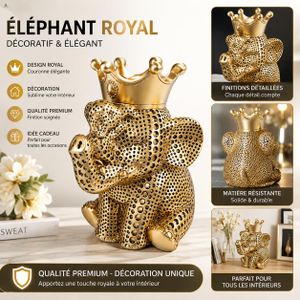 Statue Éléphant Royal Décorative Dorée avec Couronne – Sculpture Premium