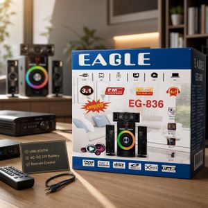 Système Woofer 3.1 Bluetooth EAGLE EG-836 – Puissance 48000W POPM, Radio FM Hi-Fi, USB, SD & Alimentation Duale AC/DC 12V