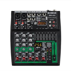 BOMGE Mélangeur Audio professionnel BMG04U à 4 canaux, USB,Bluetooth, alimentation fantôme 48V, entrée MP3 numérique, DSP FX 256 bits, Interface système de bureau