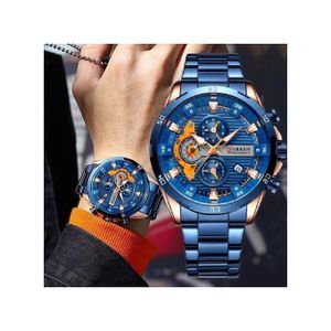 Curren Montre de luxe Argenté Fond Bleu