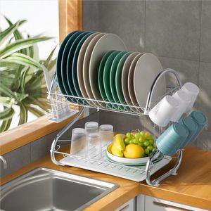 Égouttoir à Vaisselle De Cuisine, étagère De Rangement, égouttoir à Couverts - Double Couche-argent