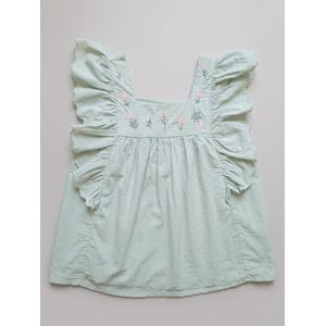 Blouse Romantique en Broderie Anglaise Vert Amande à Volants et Motifs Floraux - 12 ans