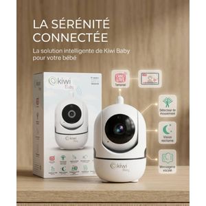 Kiwi Mini Caméra de surveillance  Wi-Fi sans fil, Moniteur vidéo intelligent pour bébé- Blanc.