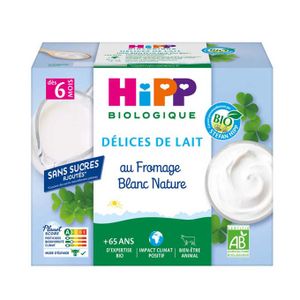 Hipp Fromage Blanc sans sucre Dès 6 Mois Bio Coupelles 4X100G
