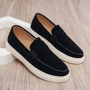 Homme Loafer Décontracté à Enfiler Semelle Plate En Daim Noir