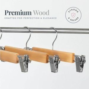 Lot De 10 Cintres En Bois Naturel Avec Pinces Pour Pantalons, Jupes, 33 Cm
