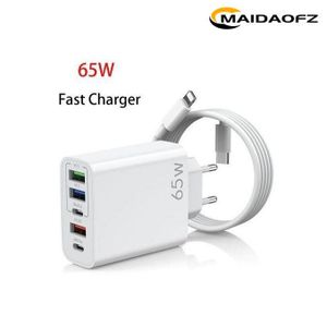 MAIDAOFZ 65W Chargeur USB C Rapide Avec Câble IPhone 1 M Chargeur USB 5 Ports Prise Multiple-blanc