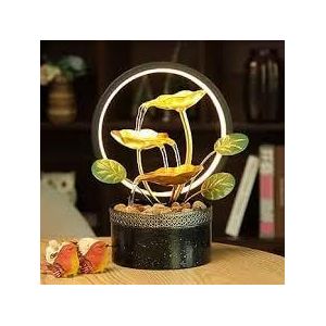 Fontaine de table à 3 niveaux TiCin alimentée par USB avec pierres naturelles et anneaux lumineux LED, humidificateur de table, fontaines en métal, fontaines fleuries, fontaines avec éclairage nocturne (avec anneau lumineux)