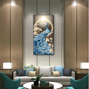 Peintures décoratives luxueuses de paon 100*50 cm - Fresques murales sans cadre - Peintures sur toile auto-adhésives - Décorations d'intérieur Étiquettes murales & Fresques