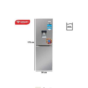 Réfrigérateur SMART 253 L – Modèle Combiné avec Distributeur d'Eau- Gris.