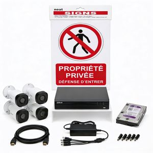 Dahua Kit Complet Vidéosurveillance Professionnelle - 4 Caméras Extérieures HD + DVR + Disque Dur WD 500Go Inclus - Prêt-à-Poser