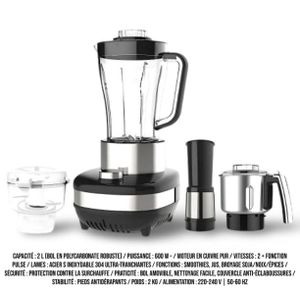 SMART TECHNOLOGY Mixeur Électrique Blender Grinder Multifonctions - Bol Incassable - Puissant et Rapide - 2 Litres - Gris/Noir