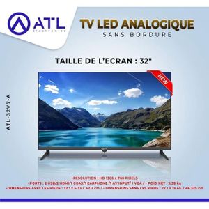 ATL Atl Tv 32" Analogique Hd Led + Support Mural Offert - Atl-32V7-A - Noir