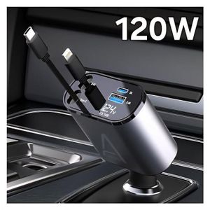 PREMUIN Chargeur Voiture 120W Super Rapide 4 En 1 - Bonne Qualité - Large Comptabilité IPhone Samsung Huawei Tecno Xiaomi Etc  HG