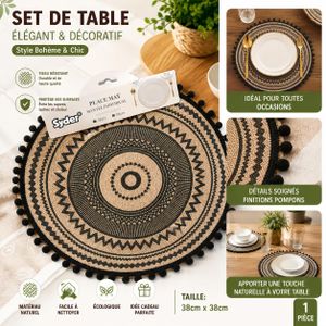 Lot de 5 Sets de Table Bohème Chic – Tapis de Table Décoratifs 38 × 38 cm