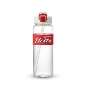 Bouteille d’Eau « Hello » – Gourde Transparente Anti-Fuite – Rouge