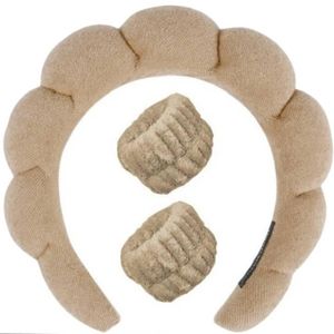 Ensemble Bandeau et Bracelets Absorbants en Microfibre pour Soin du Visage - marron 