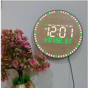 Horloge Murale LED Digitale Effet Bois avec Télécommande _Heure (12h/24h), calendrier complet et température.