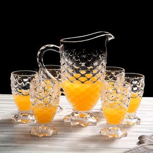 Ensemble de 7 pièces de verrerie nordique transparente, best-seller, pour la maison, comprenant des verres à eau et une carafe à jus