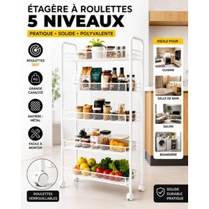 Étagère à Roulettes 5 Niveaux – Rangement Optimal