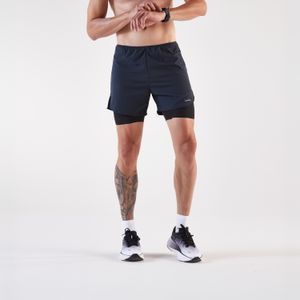 KIPRUN by decathlon Short 2 En 1 De Running Homme - Run 500 - Confort - Noir