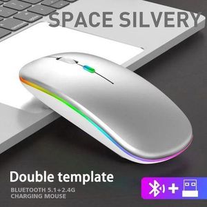 Tianquil Souris sans fil muette ultra-mince luminescente rechargeable générale 2,4 G Bluetooth double mode - Argent