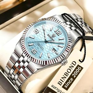 BINBOND B8181 Top Business Men's Watches Stainless Steel Textured Luminous Dial Leisure Quartz Watch Waterproof Outdoor Sports Watch