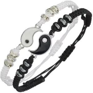 Ensemble de 2 bijoux – Bracelets Tai Chi noir et blanc pour couple, cordon ajustable, style simple pour usage quotidien.